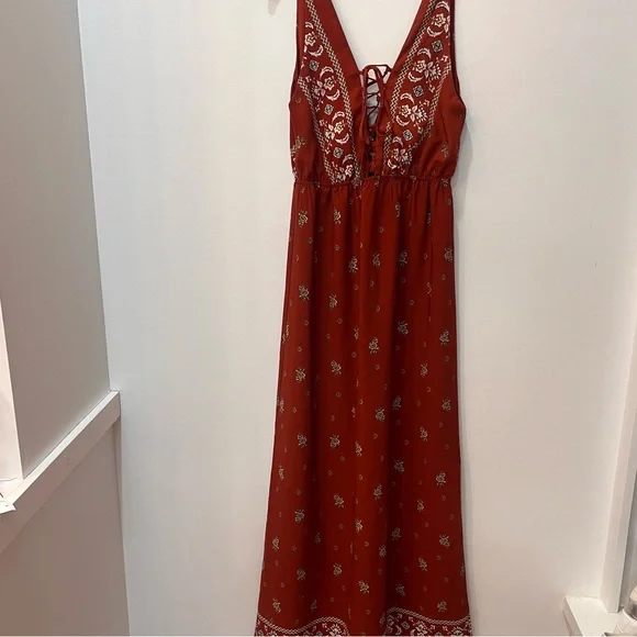 Boutique maxi dress floral size small rust - Picture 3 of 10